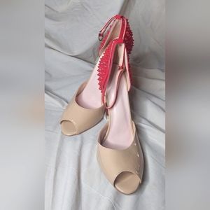 Spiked stilettos UK 42 red and tan